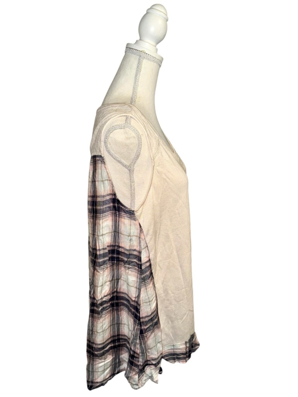Kori Cream Lightweight Knit Tank with Plaid Back Detail